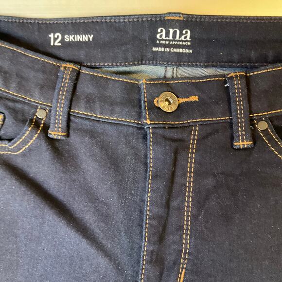 Ana Women Skinny Jeans size 12 US Dark Blue Mid Rise Stretch Boot Cut - Picture 8 of 11